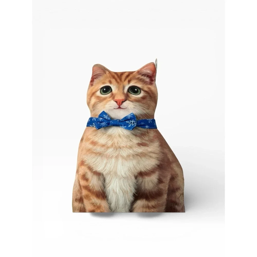 Realistic Orange Kitty Cat Green Eyes Seasonal 4 Bow Ties Throw Pillow‎ Decor